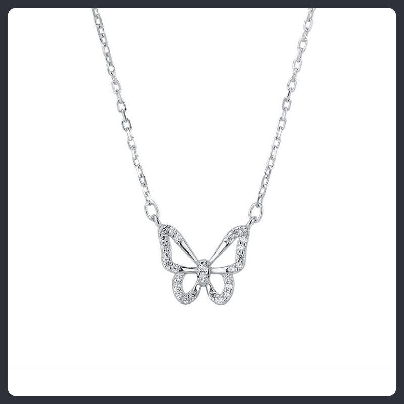 Hollow Crystal Butterfly ZC Necklace sterling silver 925 plated 316L