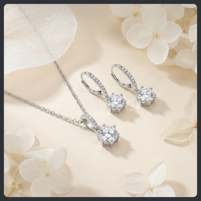 Sparkling Round ZC Necklace Earrings sterling silver 925 plated 316L