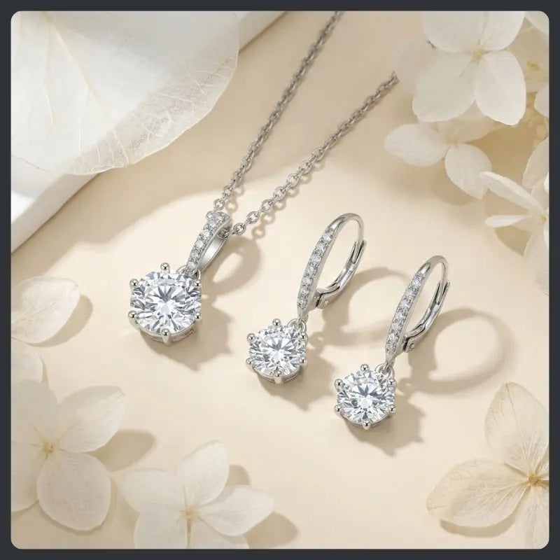 Sparkling Round ZC Necklace Earrings silver plated 316L