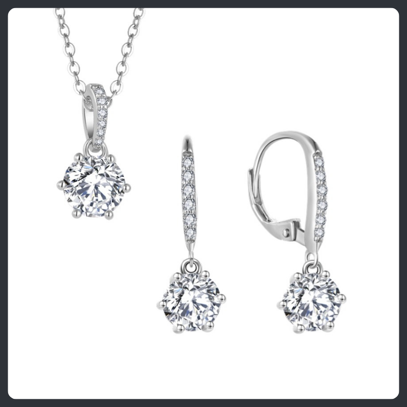 Sparkling Round ZC Necklace Earrings sterling silver 925 plated 316L