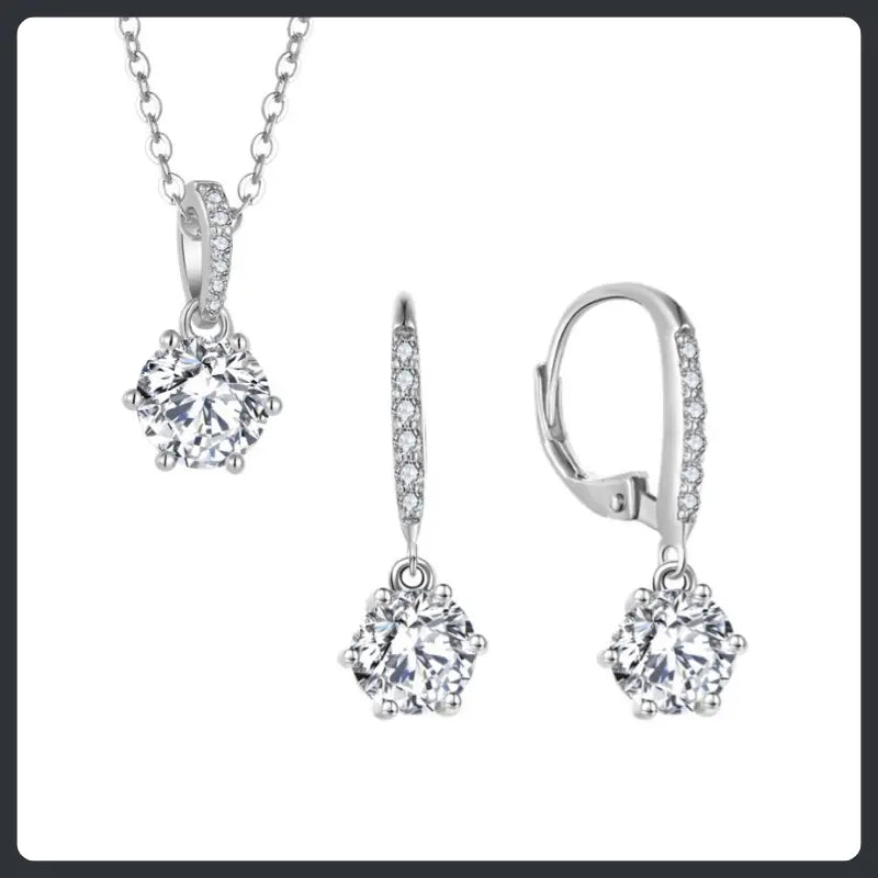 Sparkling Round ZC Necklace Earrings silver plated 316L