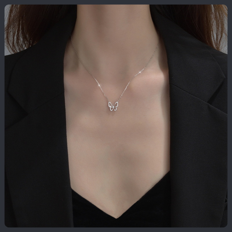 Hollow Crystal Butterfly ZC Necklace sterling silver 925 plated 316L