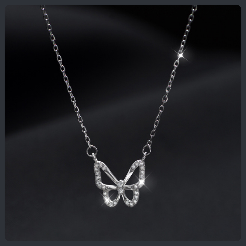 Hollow Crystal Butterfly ZC Necklace sterling silver 925 plated 316L