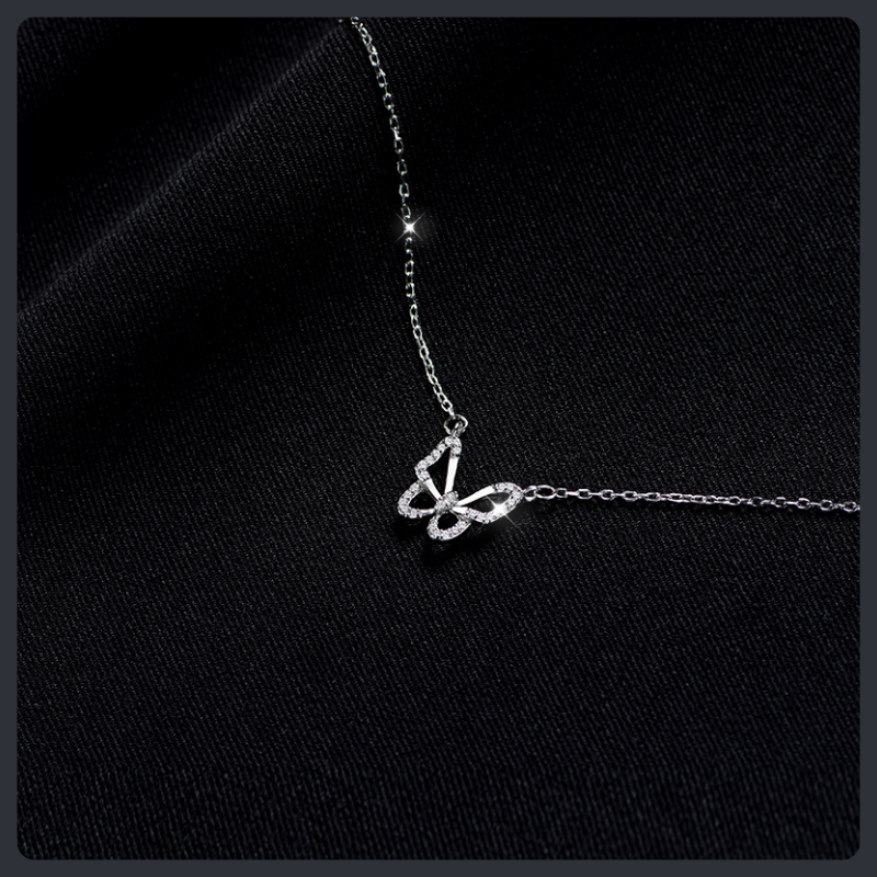 Hollow Crystal Butterfly ZC Necklace sterling silver 925 plated 316L