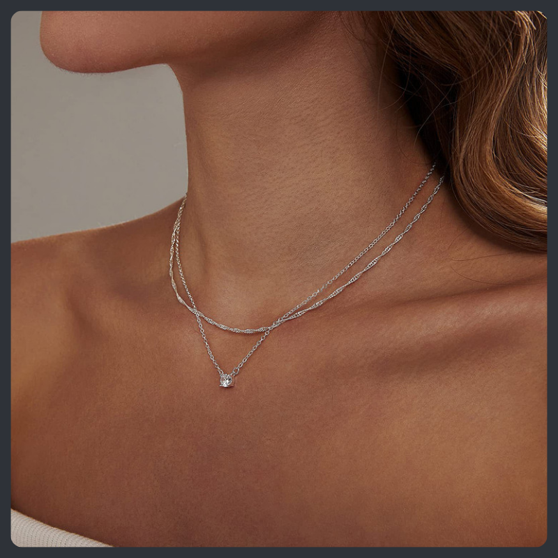 Double-Layer ZC Pendant Necklace sterling silver 925 plated 316L