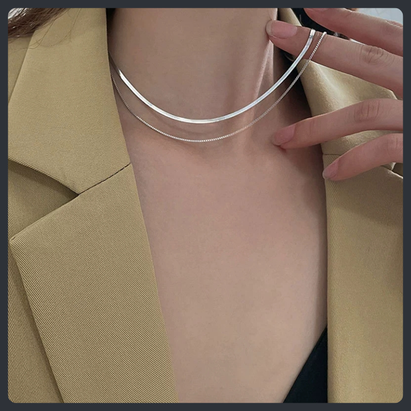 Double Layer Snake Chain ZC Necklace sterling silver 925 plated 316L