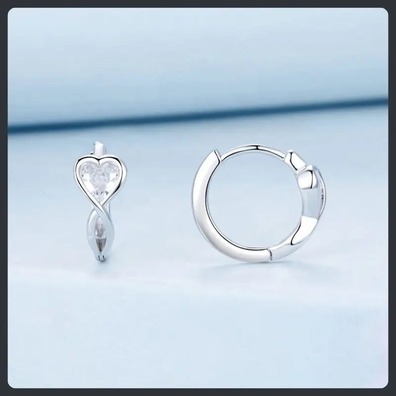 Silver Plated 316L Heart Hoop Earrings with ZC Accent