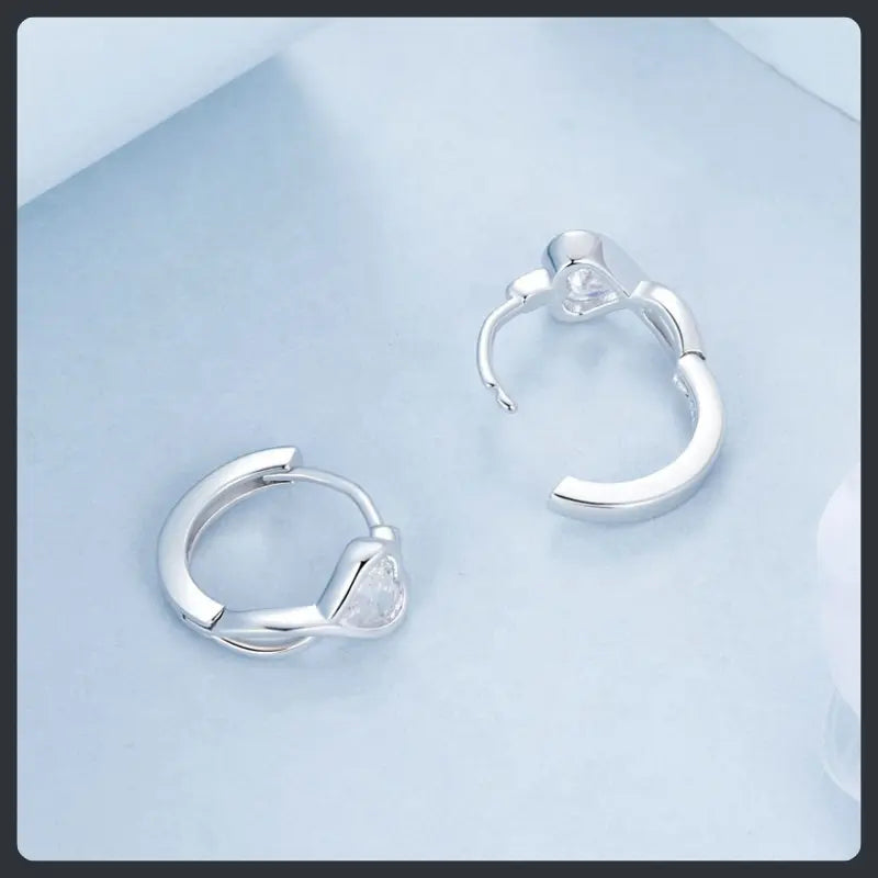 Silver Plated 316L Heart Hoop Earrings with ZC Accent