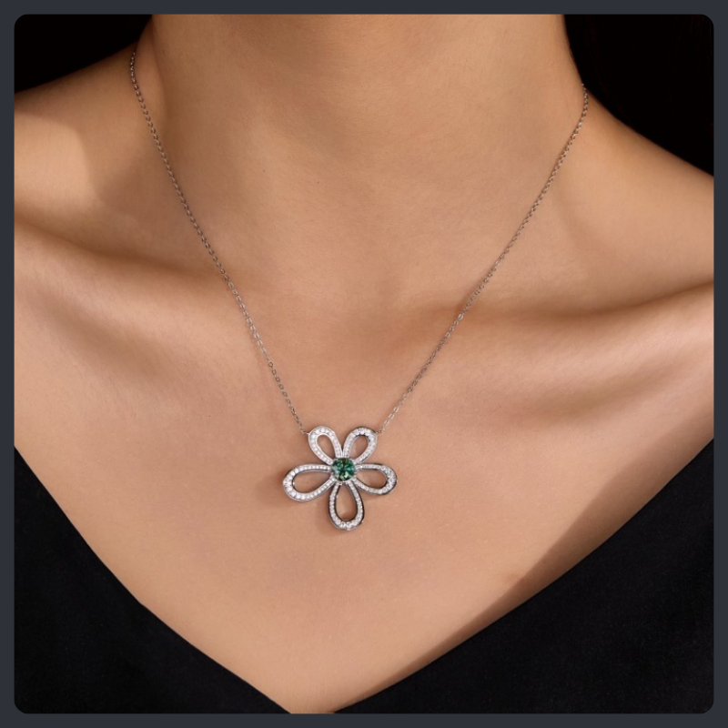 Flower ZC Pendant Necklace sterling silver 925 plated 316L