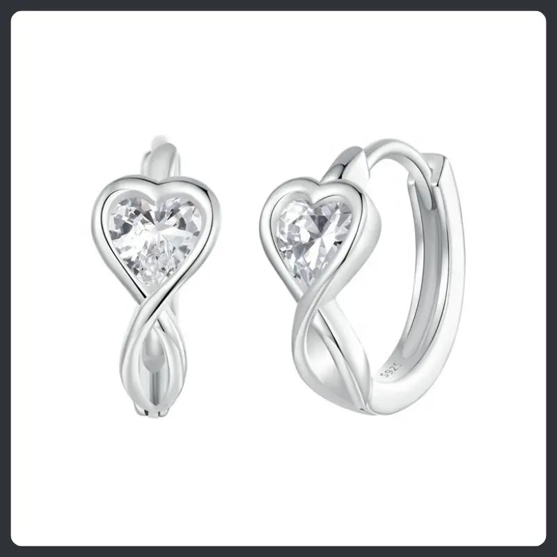 Silver Plated 316L Heart Hoop Earrings with ZC Accent