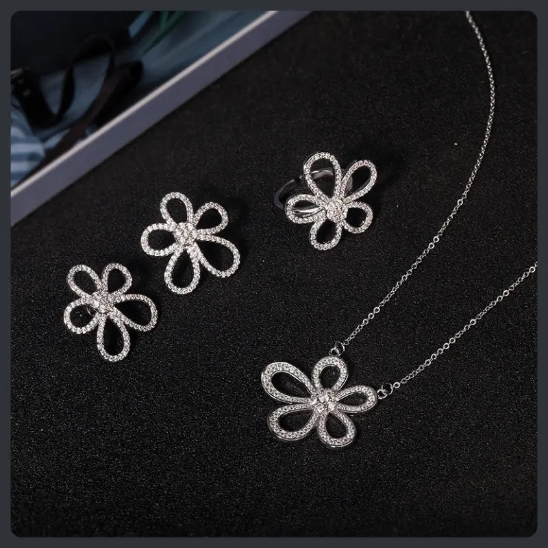 Luxury Flower ZC Jewelry Set silver plated 316L Main image
