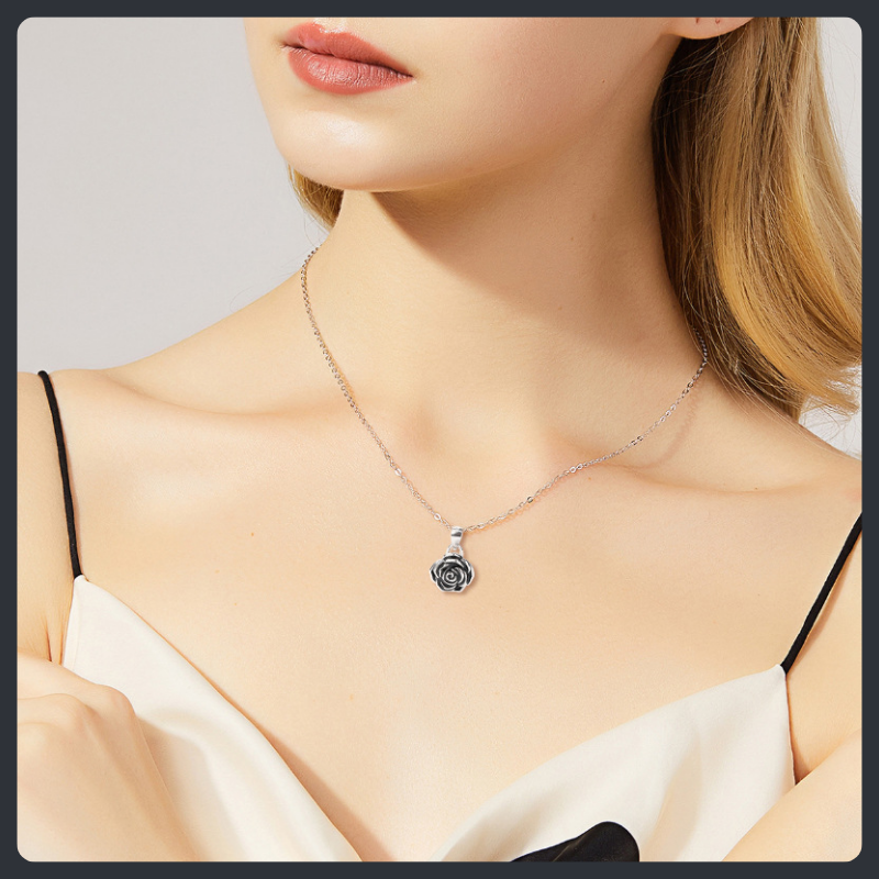 Retro Rose ZC Pendant Necklace sterling silver 925 plated 316L