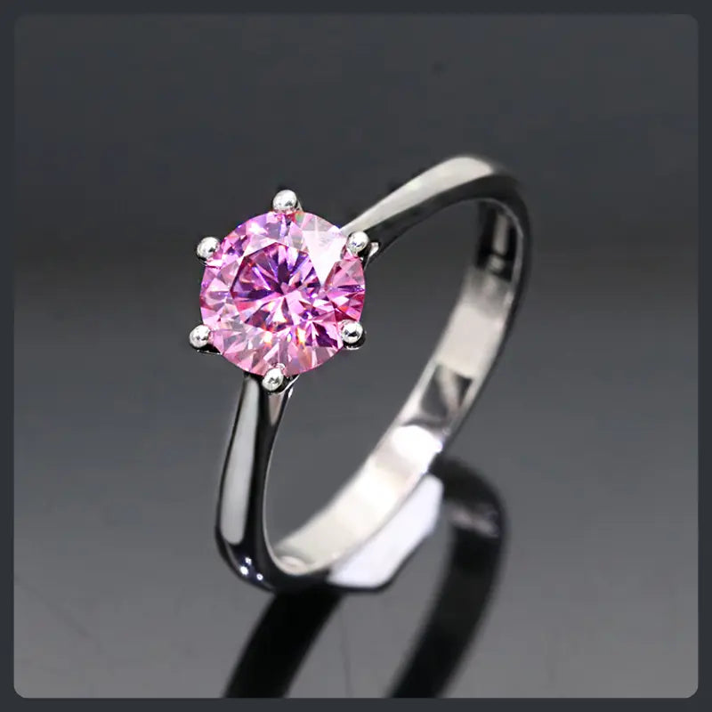 Romantic Pink Round ZC Ring silver plated 316L
