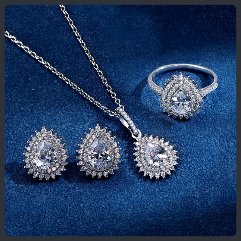 Pear Shape ZC Jewelry Set silver plated 316L
