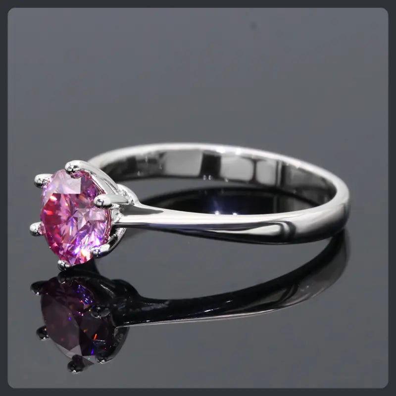 Romantic Pink Round ZC Ring silver plated 316L