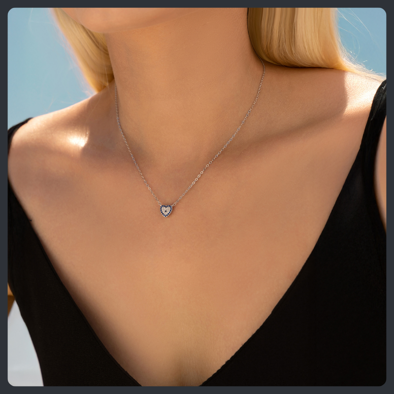 Blue Heart ZC Necklace sterling silver 925 plated 316L