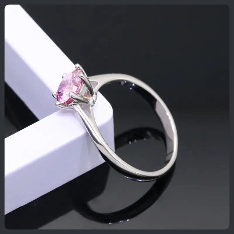 Romantic Pink Round ZC Ring silver plated 316L