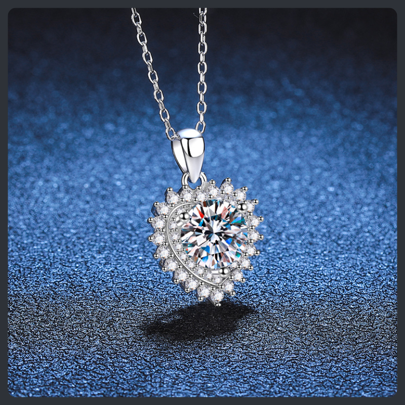 Heart Halo ZC Pendant Necklace sterling silver 925 plated 316L
