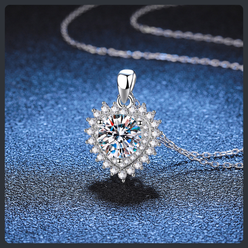 Heart Halo ZC Pendant Necklace sterling silver 925 plated 316L