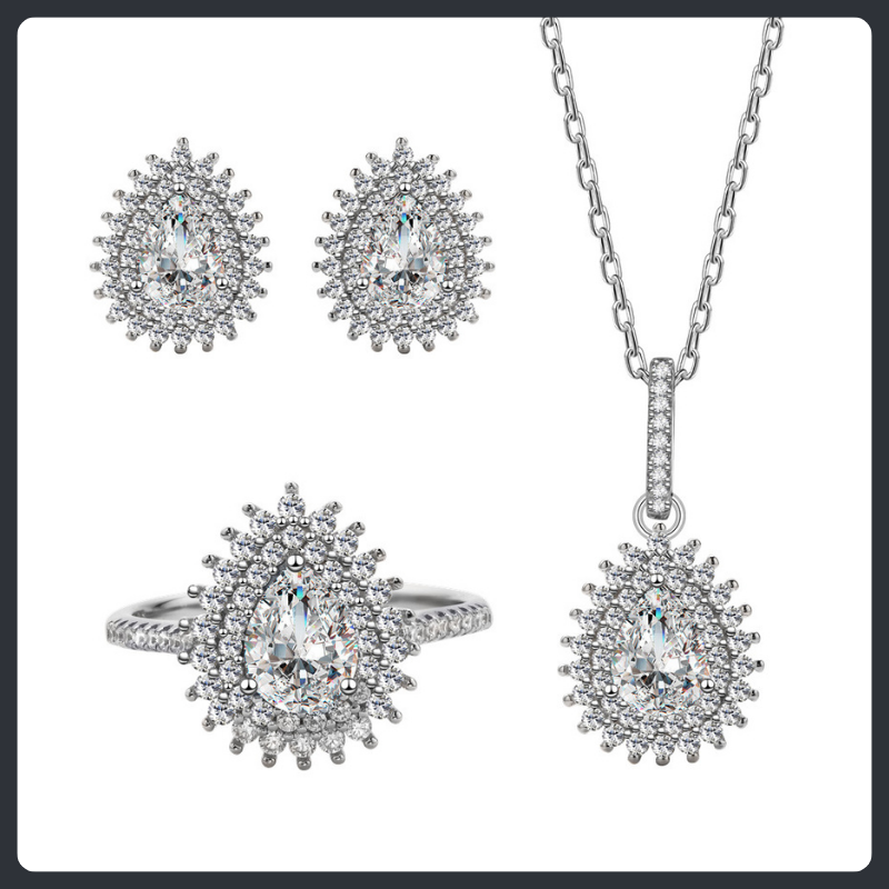 Pear Shape ZC Jewelry Set sterling silver 925 plated 316L