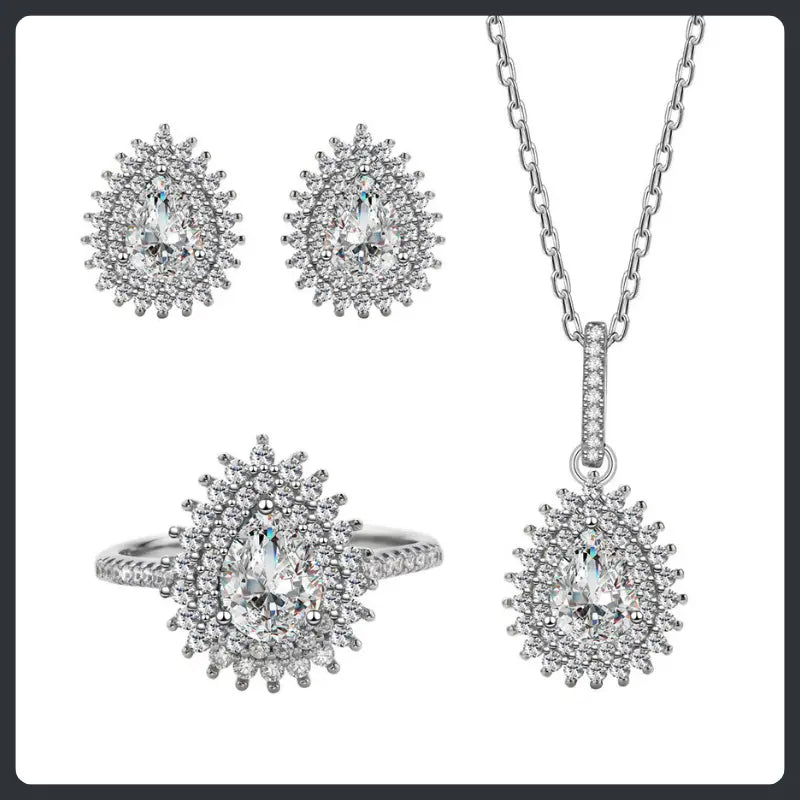 Pear Shape ZC Jewelry Set silver plated 316L