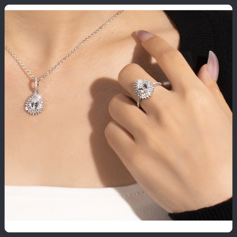 Pear Shape ZC Jewelry Set sterling silver 925 plated 316L