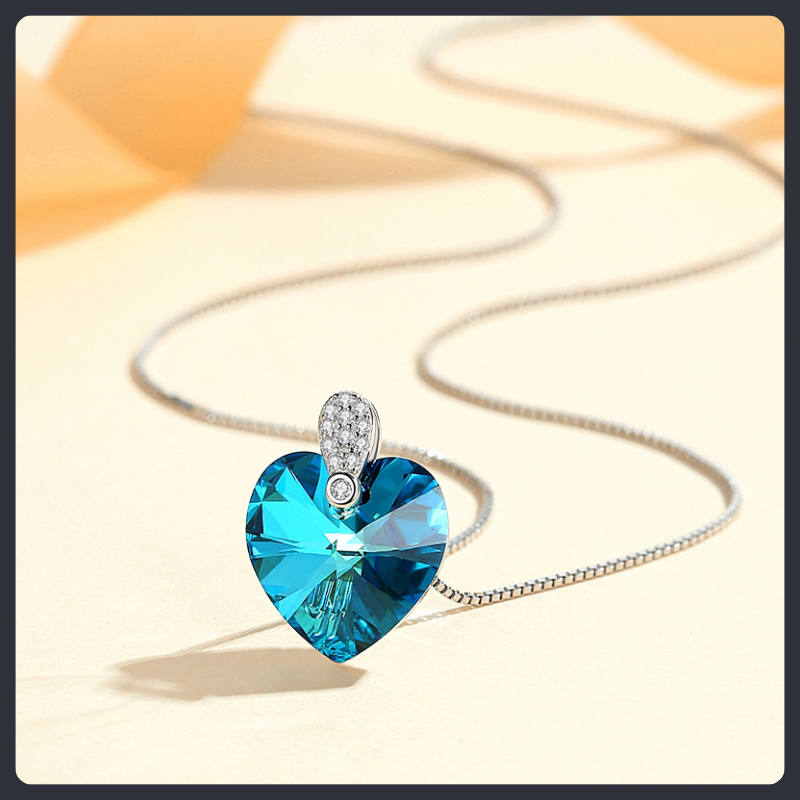 Blue Heart ZC Necklace sterling silver 925 plated 316L