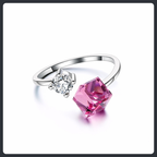 Unique Pink Crystal ZC Adjustable Ring sterling silver 925 plated 316L