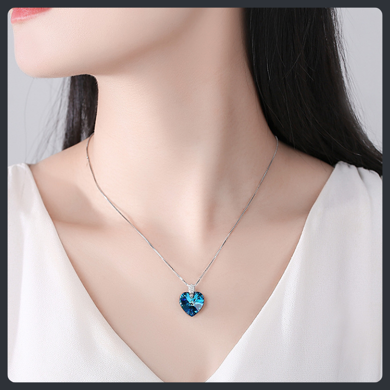 Blue Heart ZC Necklace sterling silver 925 plated 316L