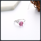 Unique Pink Crystal ZC Adjustable Ring sterling silver 925 plated 316L