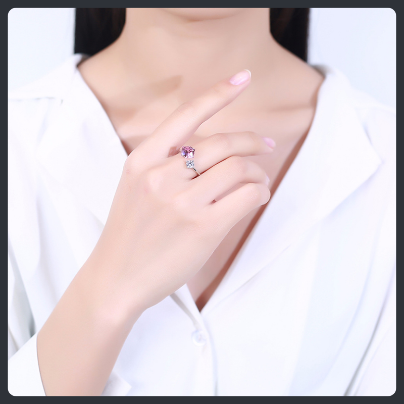 Unique Pink Crystal ZC Adjustable Ring sterling silver 925 plated 316L