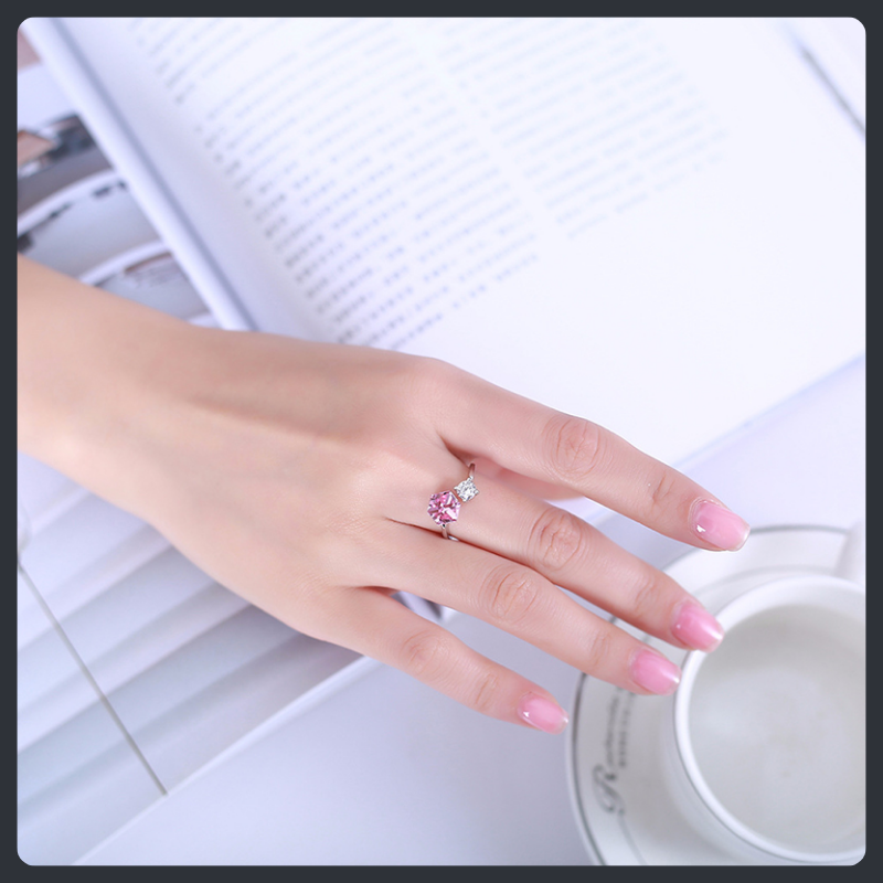 Unique Pink Crystal ZC Adjustable Ring sterling silver 925 plated 316L
