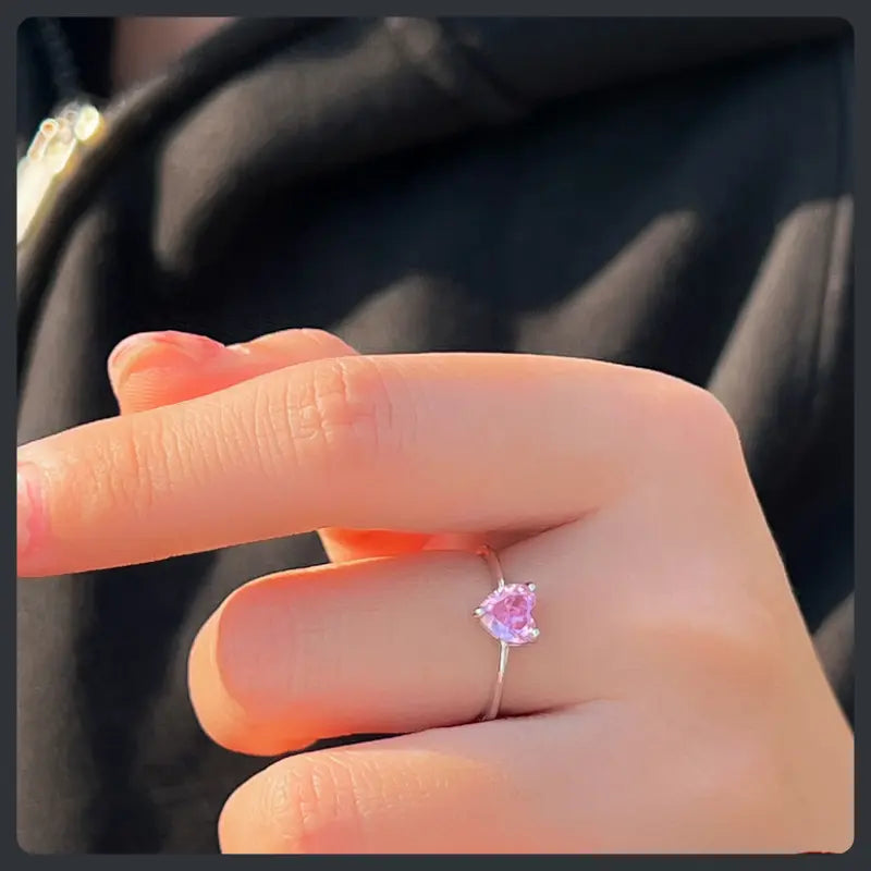 Pink Heart ZC Ring silver 925 plated 316L