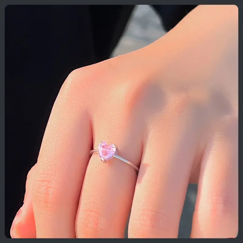 Pink Heart ZC Ring silver 925 plated 316L