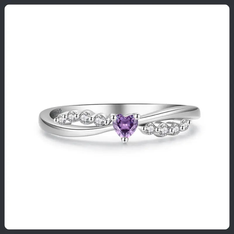 Elegant Purple Heart ZC Ring silver plated 316L