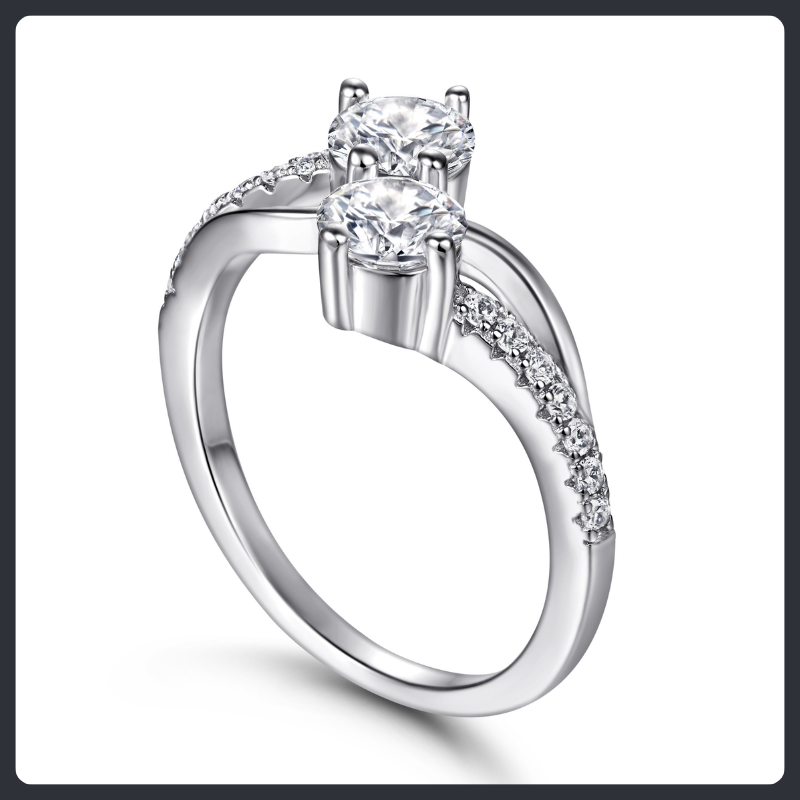 Two Stone ZC Ring sterling silver 925 plated 316L