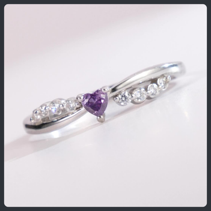 Elegant Purple Heart ZC Ring sterling silver 925 plated 316L