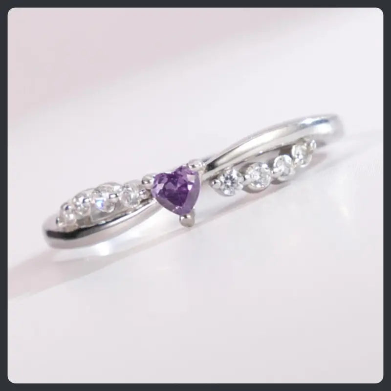 Elegant Purple Heart ZC Ring silver plated 316L
