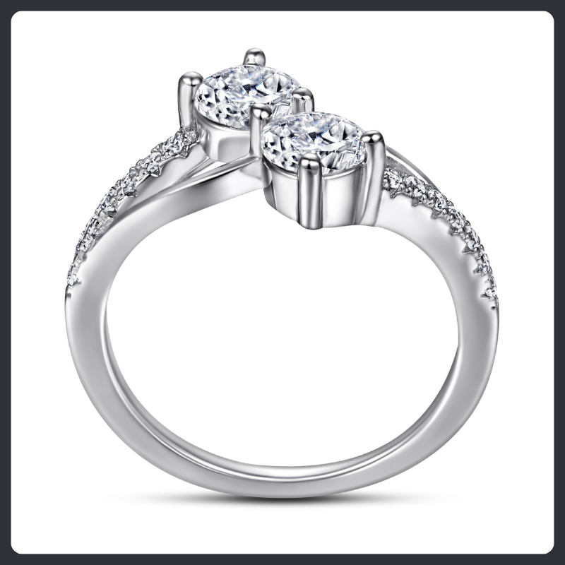 Two Stone ZC Ring sterling silver 925 plated 316L