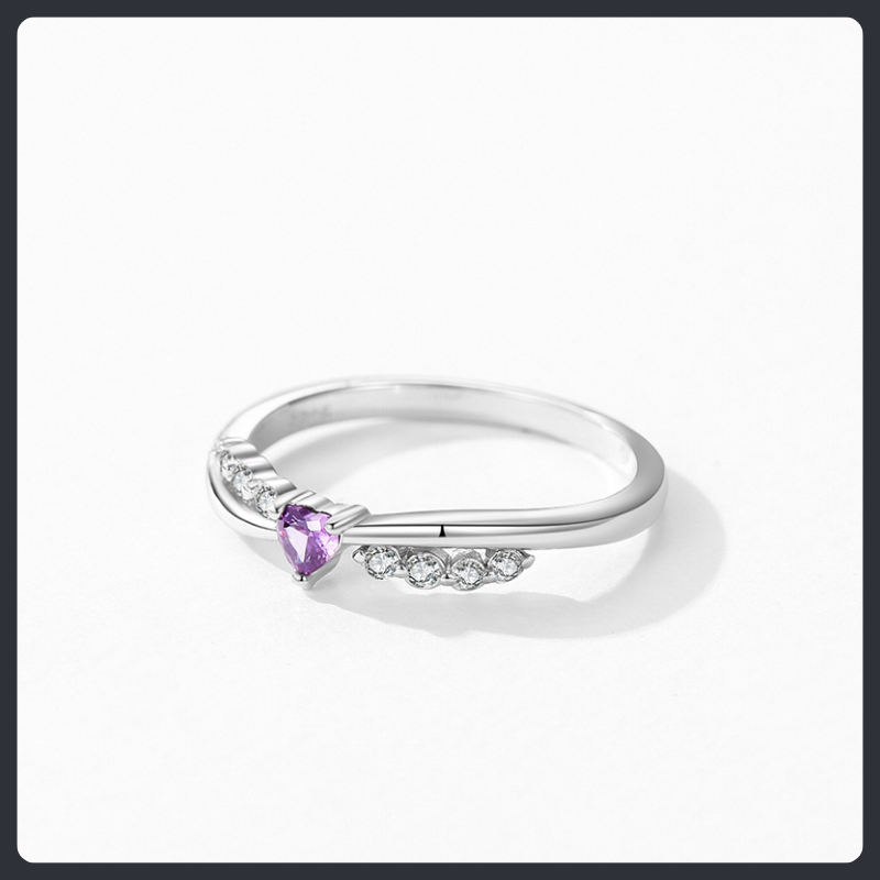 Elegant Purple Heart ZC Ring sterling silver 925 plated 316L