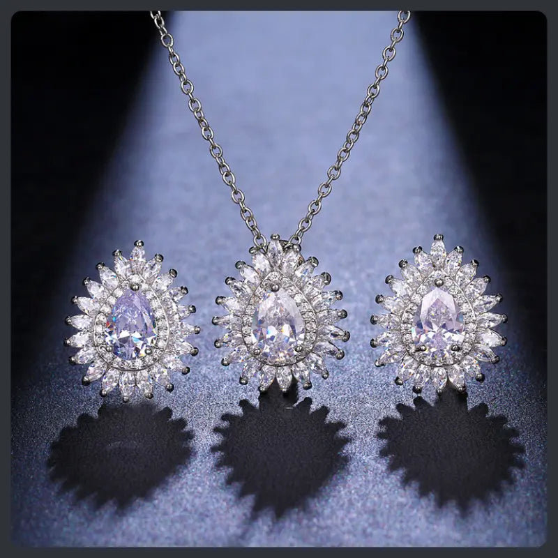 Pear Shape ZC Jewelry Set silver plated 316L
