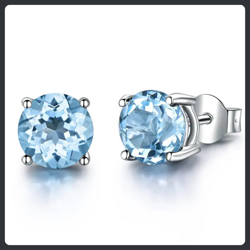 Silver Plated 316L Sky Blue Stud Earrings with ZC Accent