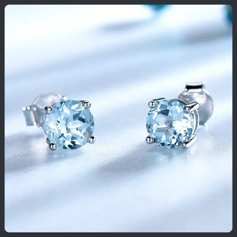 Silver Plated 316L Sky Blue Stud Earrings with ZC Accent Main image