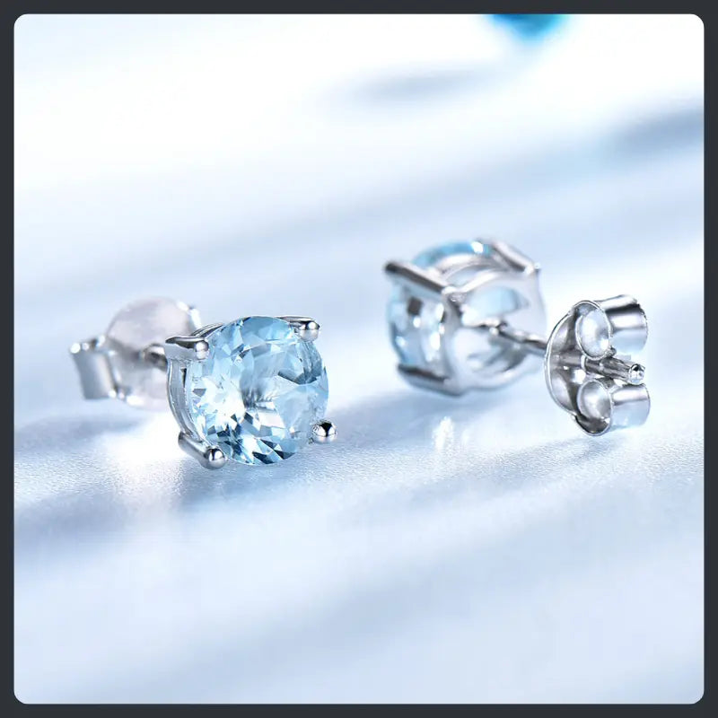 Silver Plated 316L Sky Blue Stud Earrings with ZC Accent
