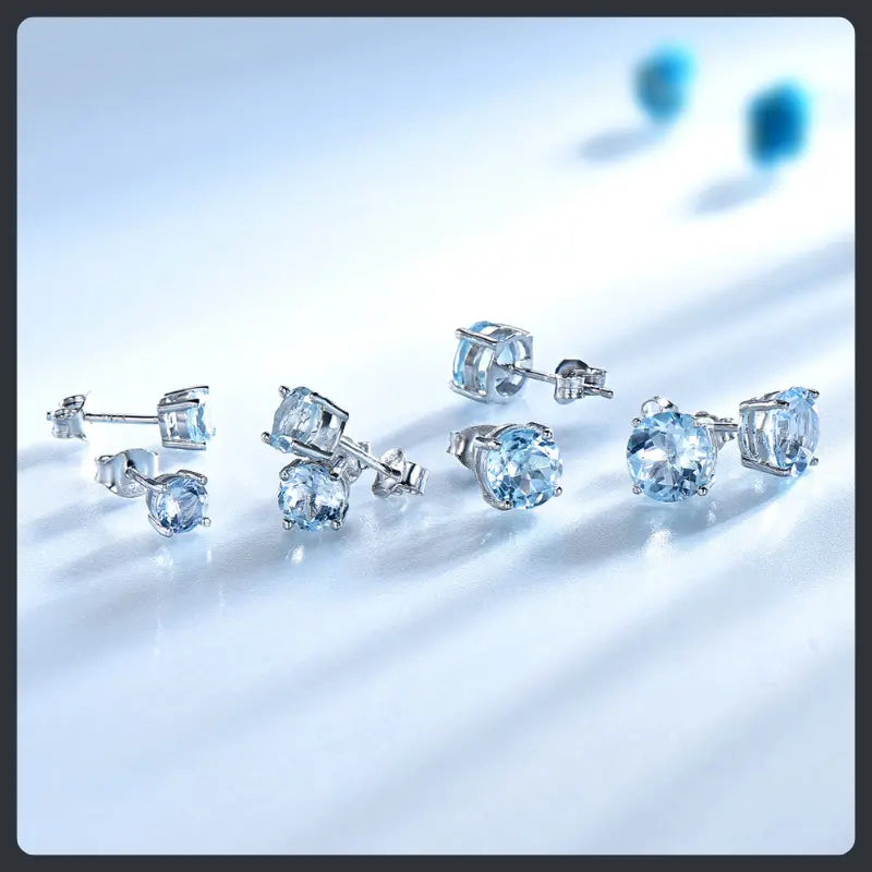 Silver Plated 316L Sky Blue Stud Earrings with ZC Accent