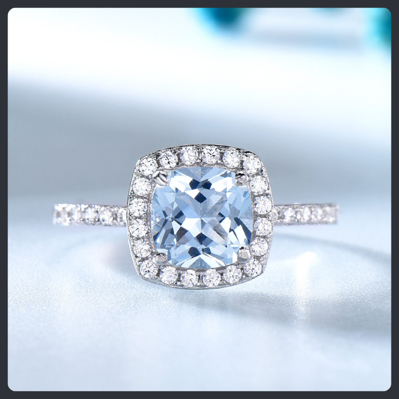 Blue Cushion ZC Ring sterling silver 925 plated 316L Secondary image