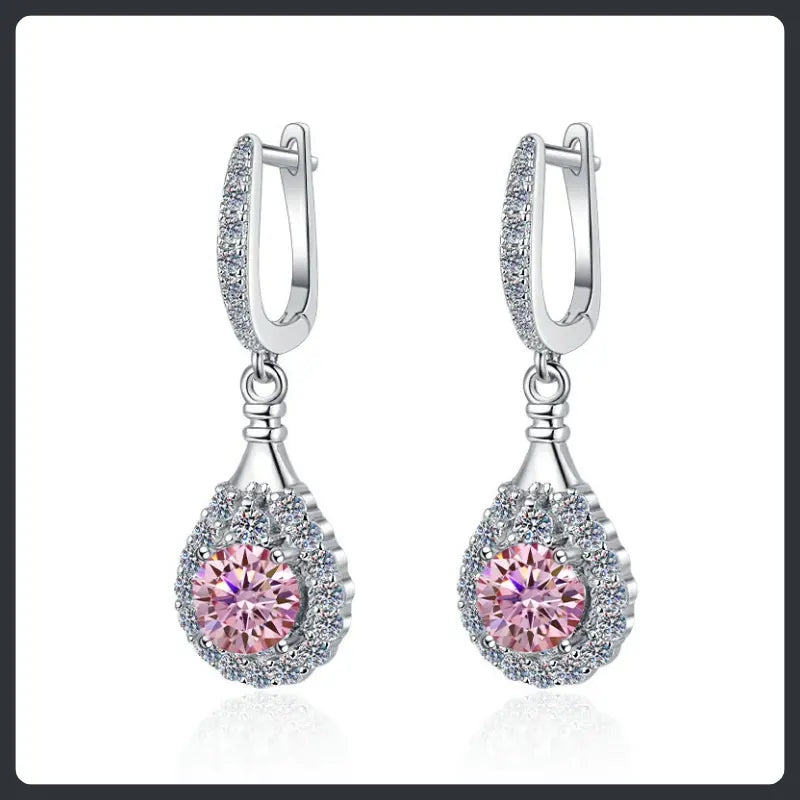 Classic Pink Drop ZC Dangle Earrings sterling silver 925 plated 316L