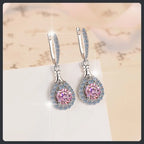 Classic Pink Drop ZC Dangle Earrings sterling silver 925 plated 316L