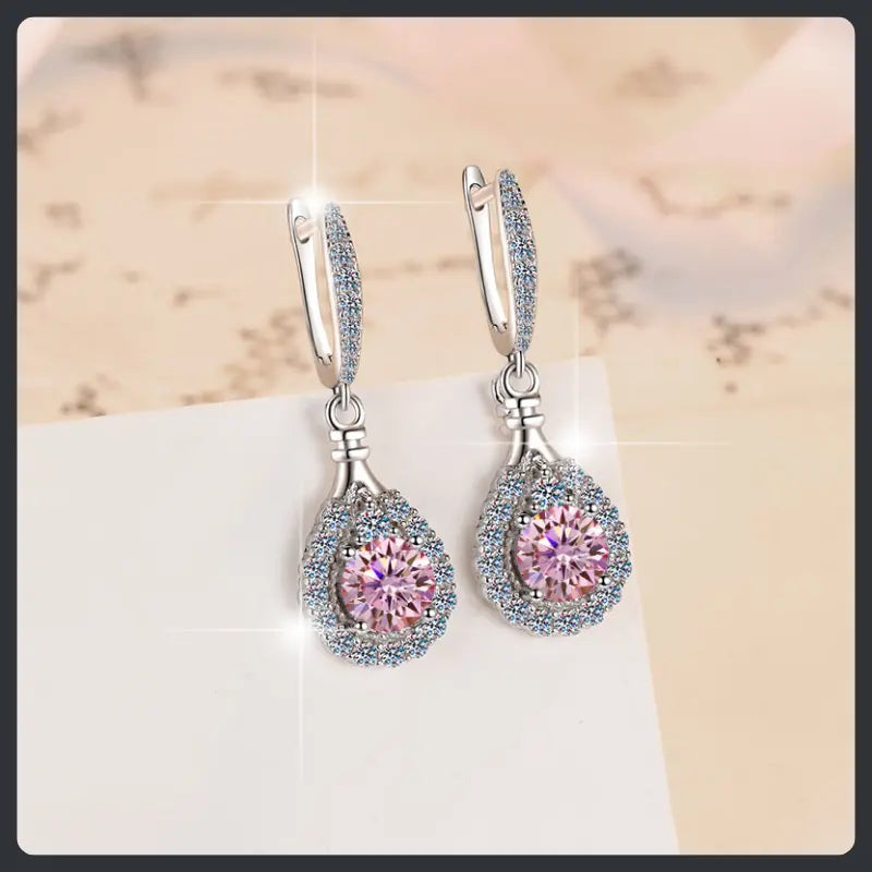 Classic Pink Drop ZC Dangle Earrings sterling silver 925 plated 316L Main image