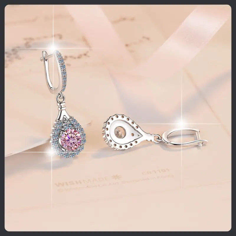 Classic Pink Drop ZC Dangle Earrings sterling silver 925 plated 316L Secondary image